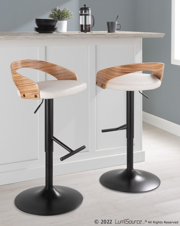 Grotto Black Metal Zebra Wood White Faux Leather Barstool Set of 2 1