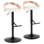 Grotto Black Metal Zebra Wood White Faux Leather Barstool (Set of 2) 12 Grotto Black Metal Zebra Wood White Faux Leather Barstool (Set of 2)