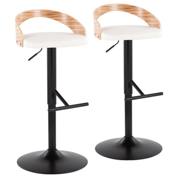 Grotto Black Metal Zebra Wood White Faux Leather Barstool Set of 2 2