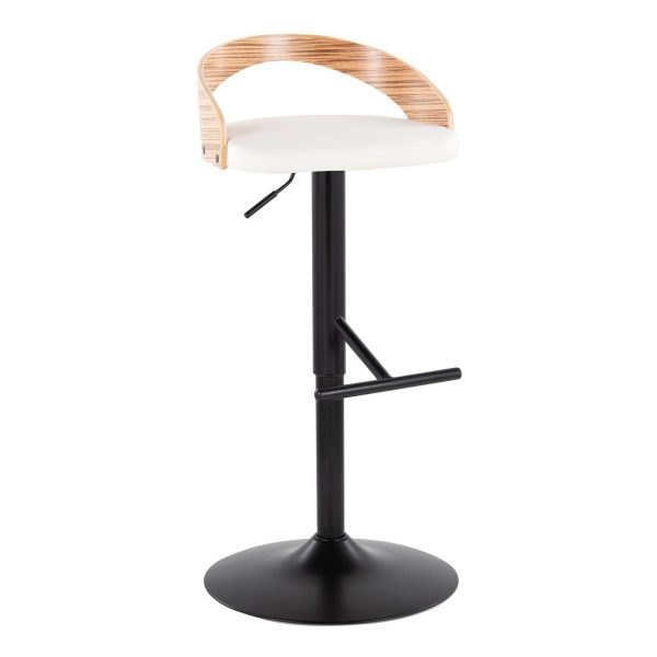 Grotto Black Metal Zebra Wood White Faux Leather Barstool Set of 2 3