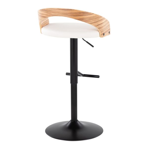 Grotto Black Metal Zebra Wood White Faux Leather Barstool Set of 2 5