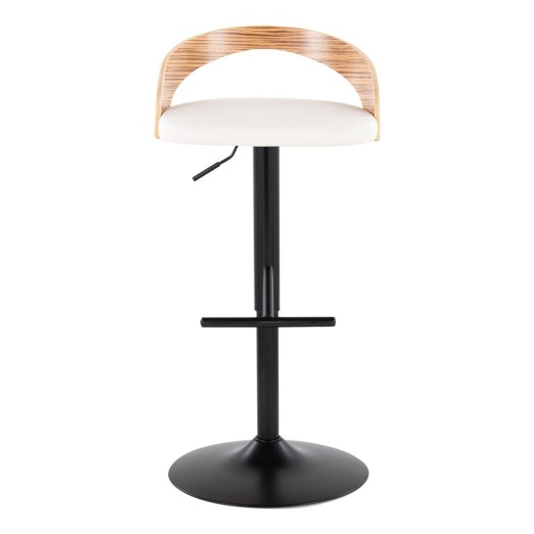 Grotto Black Metal Zebra Wood White Faux Leather Barstool Set of 2 7