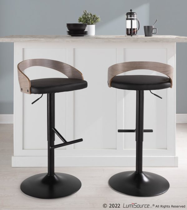 Grotto Black Swivel Adjustable Contemporary Barstool Pair Set of 2 1