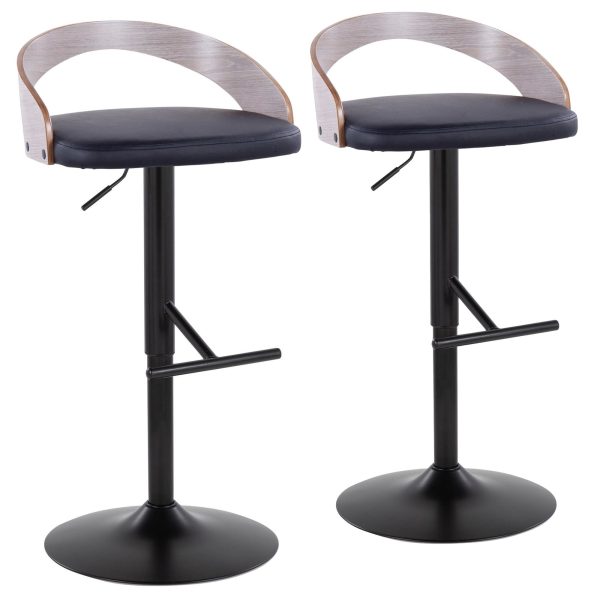 Grotto Black Swivel Adjustable Contemporary Barstool Pair Set of 2 2
