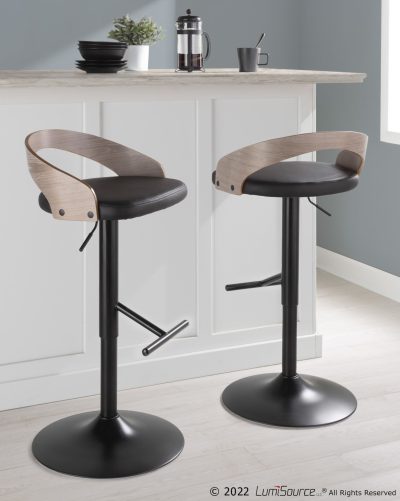 Grotto Black Swivel Adjustable Contemporary Barstool Pair (Set of 2)