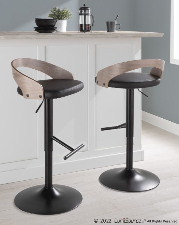 Grotto Black Swivel Adjustable Contemporary Barstool Pair Set of 2