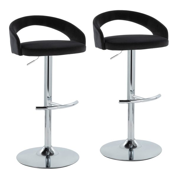 Grotto Black Velvet Chrome Contemporary Adjustable Barstools Set of 2 2