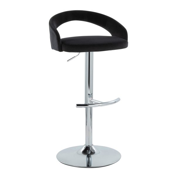 Grotto Black Velvet Chrome Contemporary Adjustable Barstools Set of 2 3