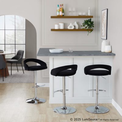 Grotto Black Velvet Chrome Contemporary Adjustable Barstools (Set of 2)