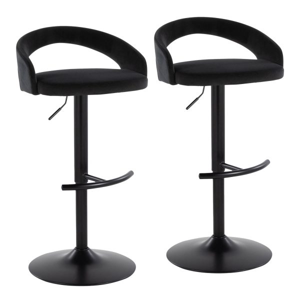 Grotto Black Velvet Contemporary Adjustable Barstools Set of 2 2