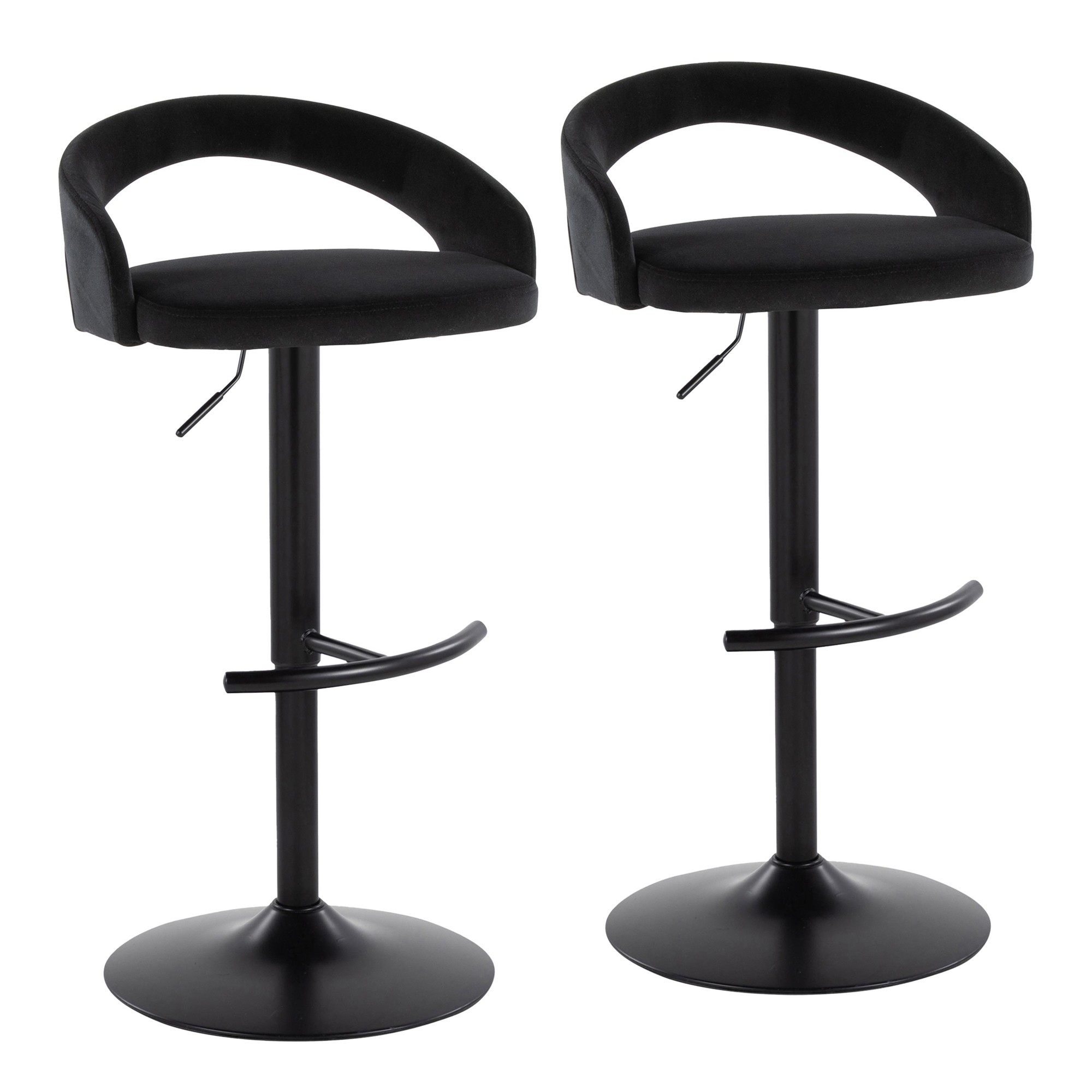 Grotto Black Velvet Contemporary Adjustable Barstools (Set of 2) 3 Grotto Black Velvet Contemporary Adjustable Barstools (Set of 2) - Image 3