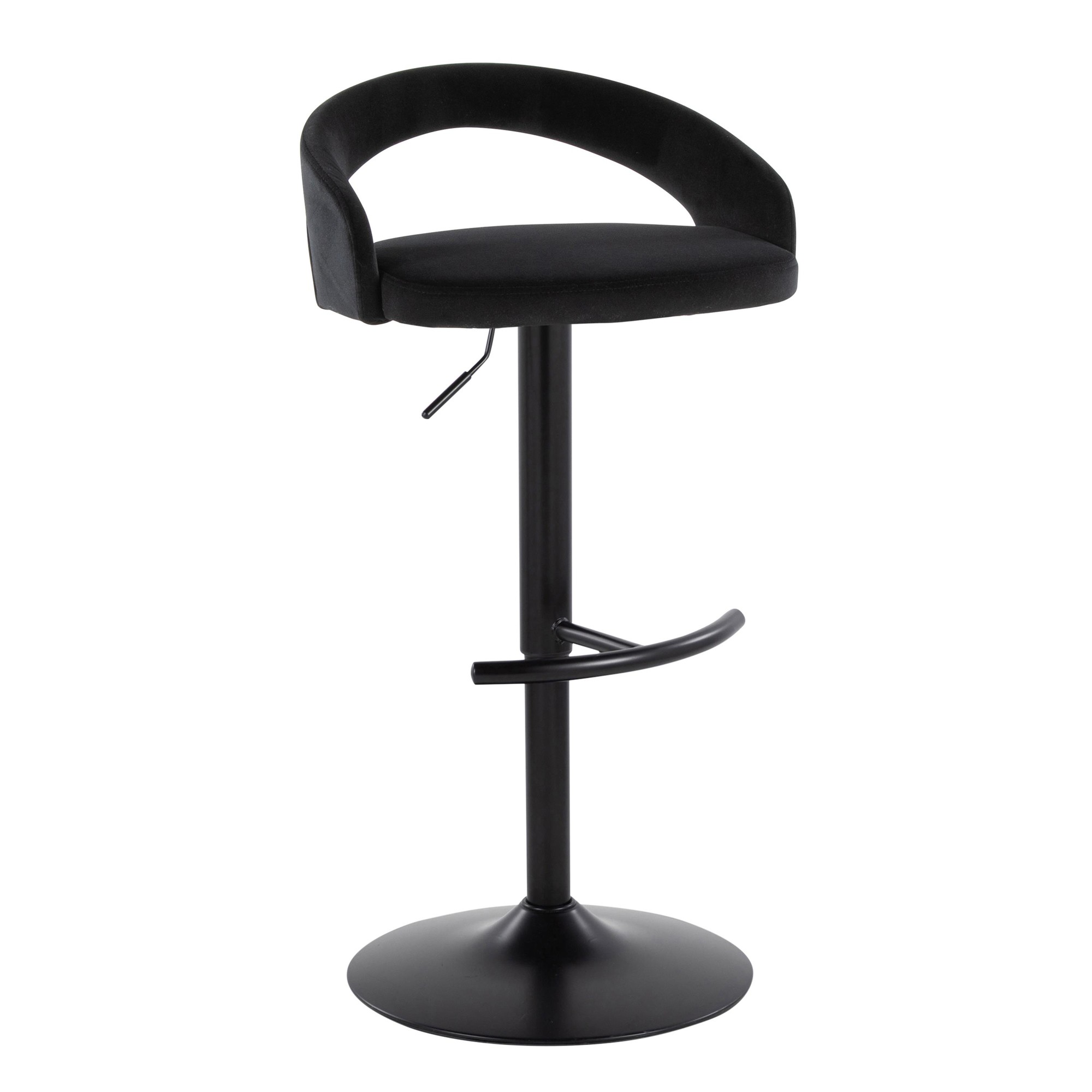 Grotto Black Velvet Contemporary Adjustable Barstools (Set of 2) 4 Grotto Black Velvet Contemporary Adjustable Barstools (Set of 2) - Image 4