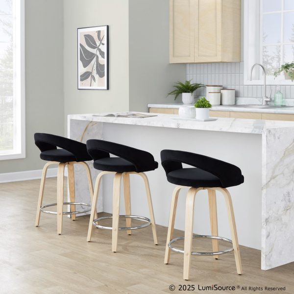 Grotto Black Velvet Contemporary Counter Stools Set of 2 1