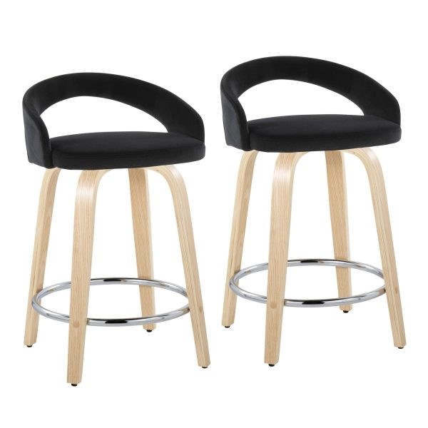 Grotto Black Velvet Contemporary Counter Stools Set of 2 2