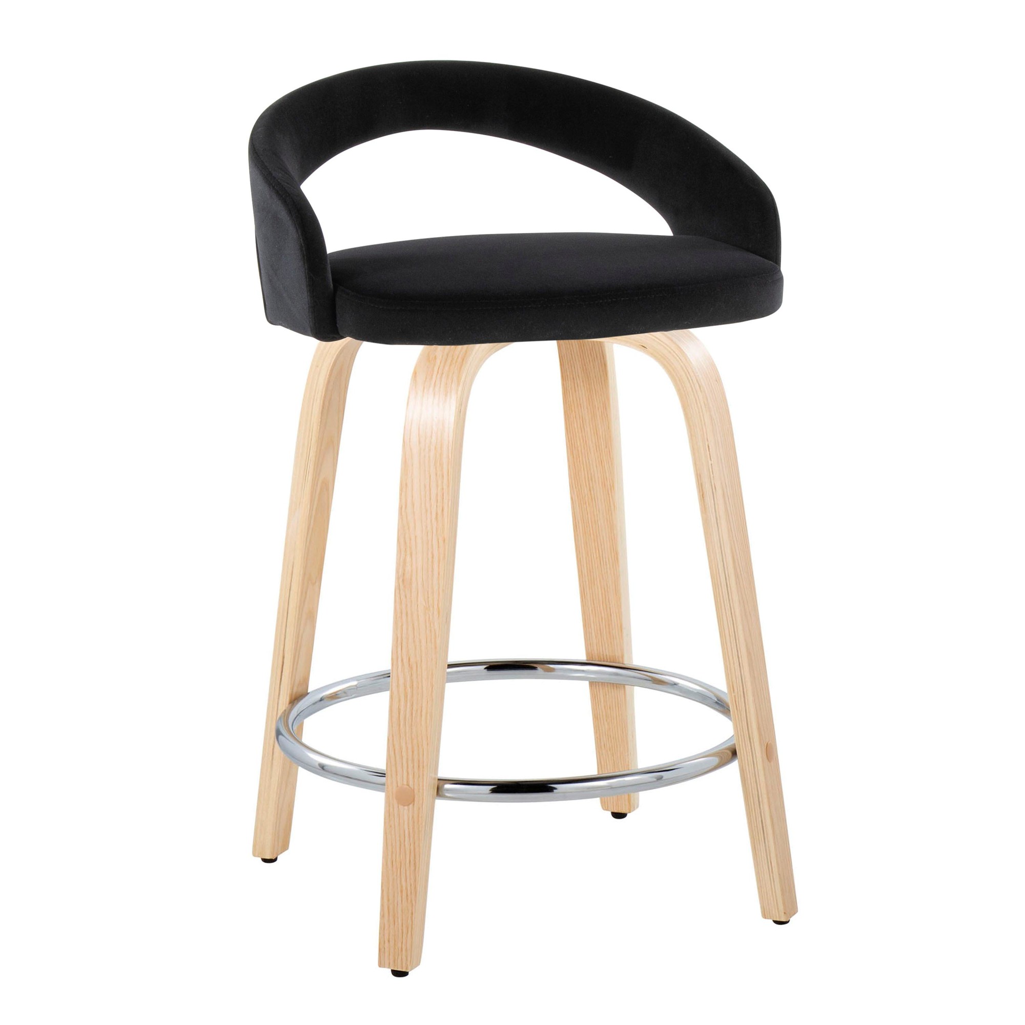 Grotto Black Velvet Contemporary Counter Stools (Set of 2) 4 Grotto Black Velvet Contemporary Counter Stools (Set of 2) - Image 4