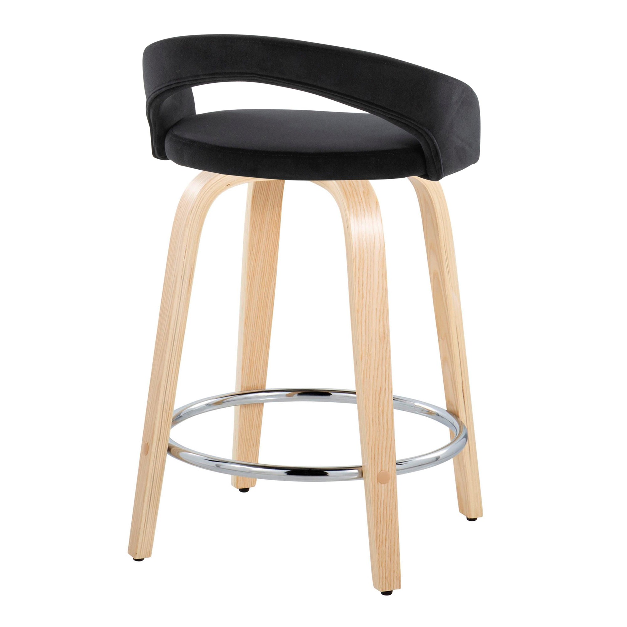 Grotto Black Velvet Contemporary Counter Stools (Set of 2) 6 Grotto Black Velvet Contemporary Counter Stools (Set of 2) - Image 6