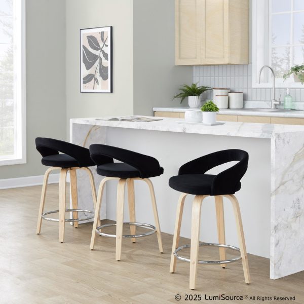 Grotto Black Velvet Contemporary Counter Stools Set of 2