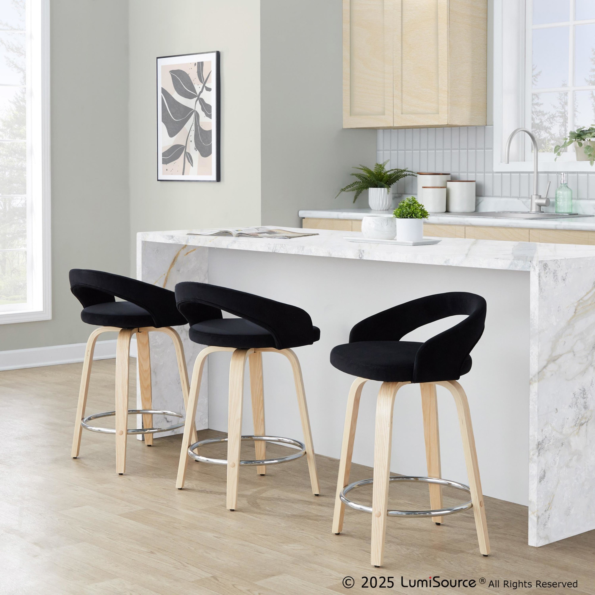 Grotto Black Velvet Contemporary Counter Stools (Set of 2) 1 Grotto Black Velvet Contemporary Counter Stools (Set of 2)