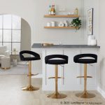 Grotto Black Velvet Gold Contemporary Adjustable Barstools (Set of 2) 12 Grotto Black Velvet Gold Contemporary Adjustable Barstools (Set of 2)