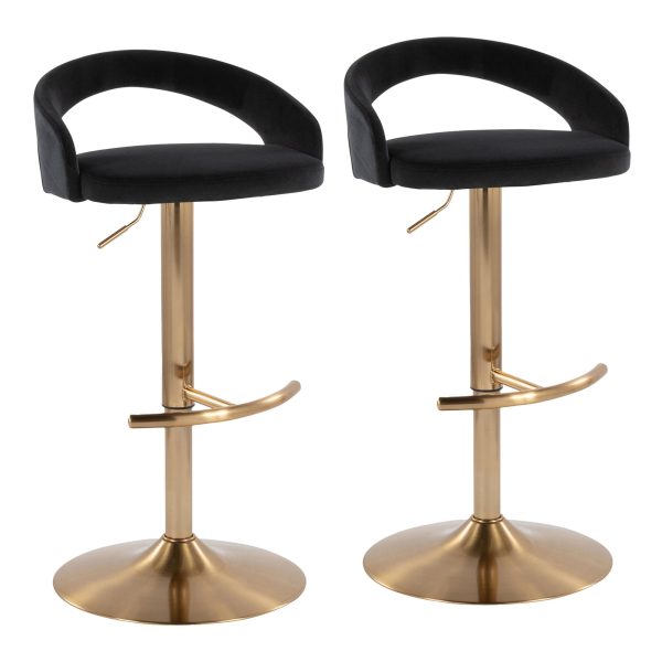 Grotto Black Velvet Gold Contemporary Adjustable Barstools Set of 2 2