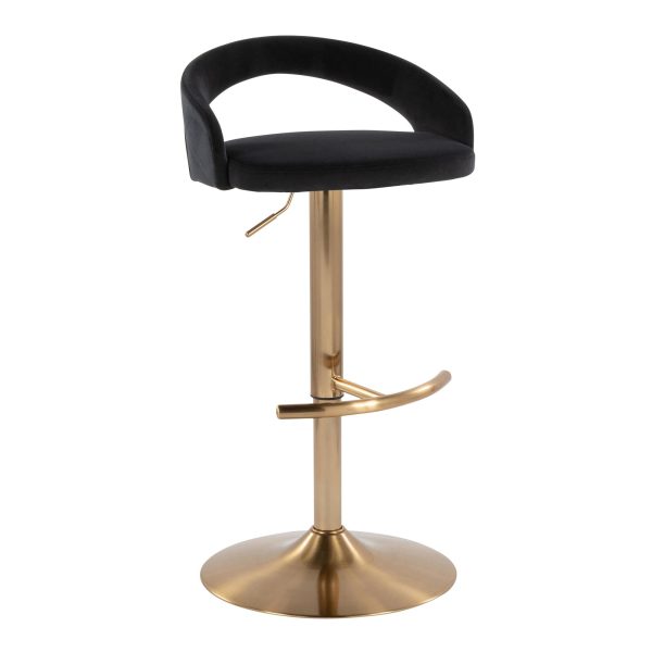 Grotto Black Velvet Gold Contemporary Adjustable Barstools Set of 2 3