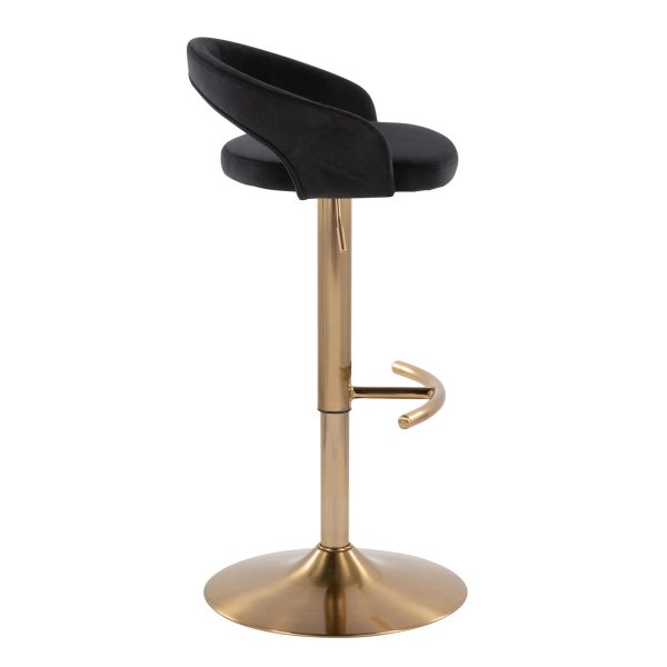 Grotto Black Velvet Gold Contemporary Adjustable Barstools Set of 2 4