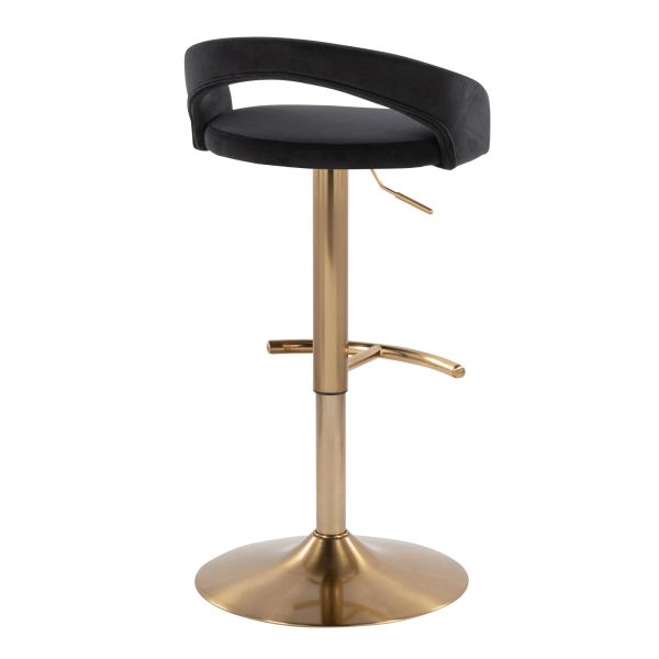 Grotto Black Velvet Gold Contemporary Adjustable Barstools Set of 2 5