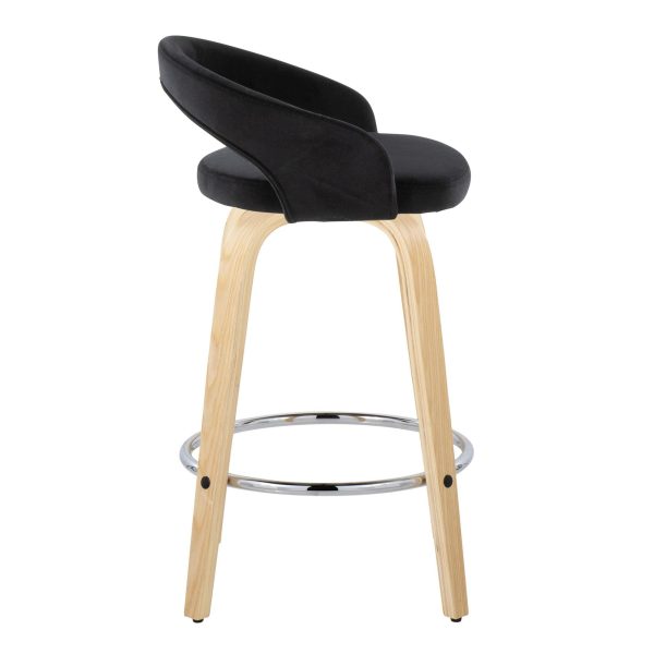 Grotto Black Velvet Natural Wood Contemporary Swivel Stools 26 Inch Set of 2 4