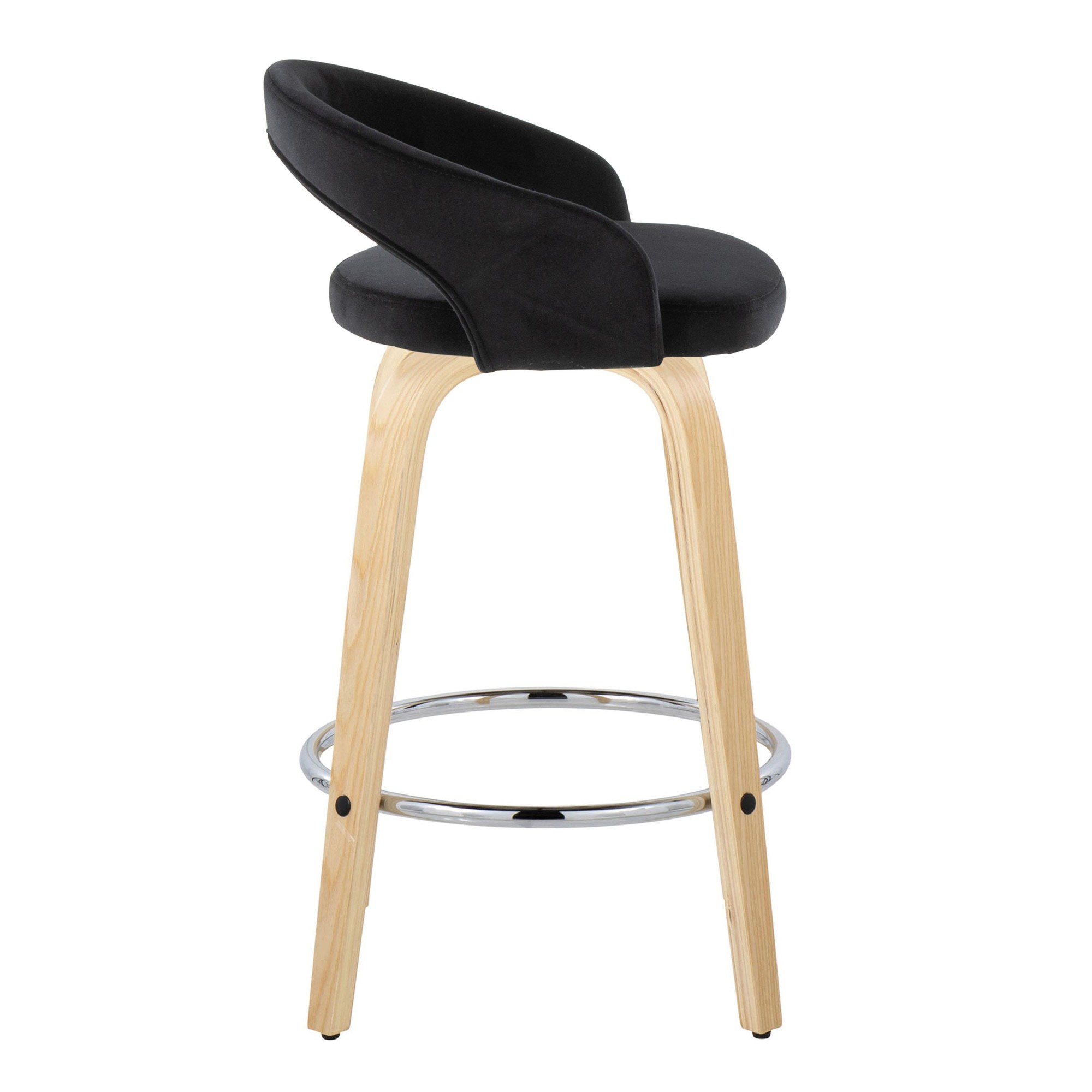 Grotto Black Velvet Natural Wood Contemporary Swivel Stools 26-Inch (Set of 2) 5 Grotto Black Velvet Natural Wood Contemporary Swivel Stools 26-Inch (Set of 2) - Image 5