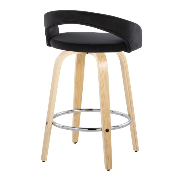 Grotto Black Velvet Natural Wood Contemporary Swivel Stools 26 Inch Set of 2 5