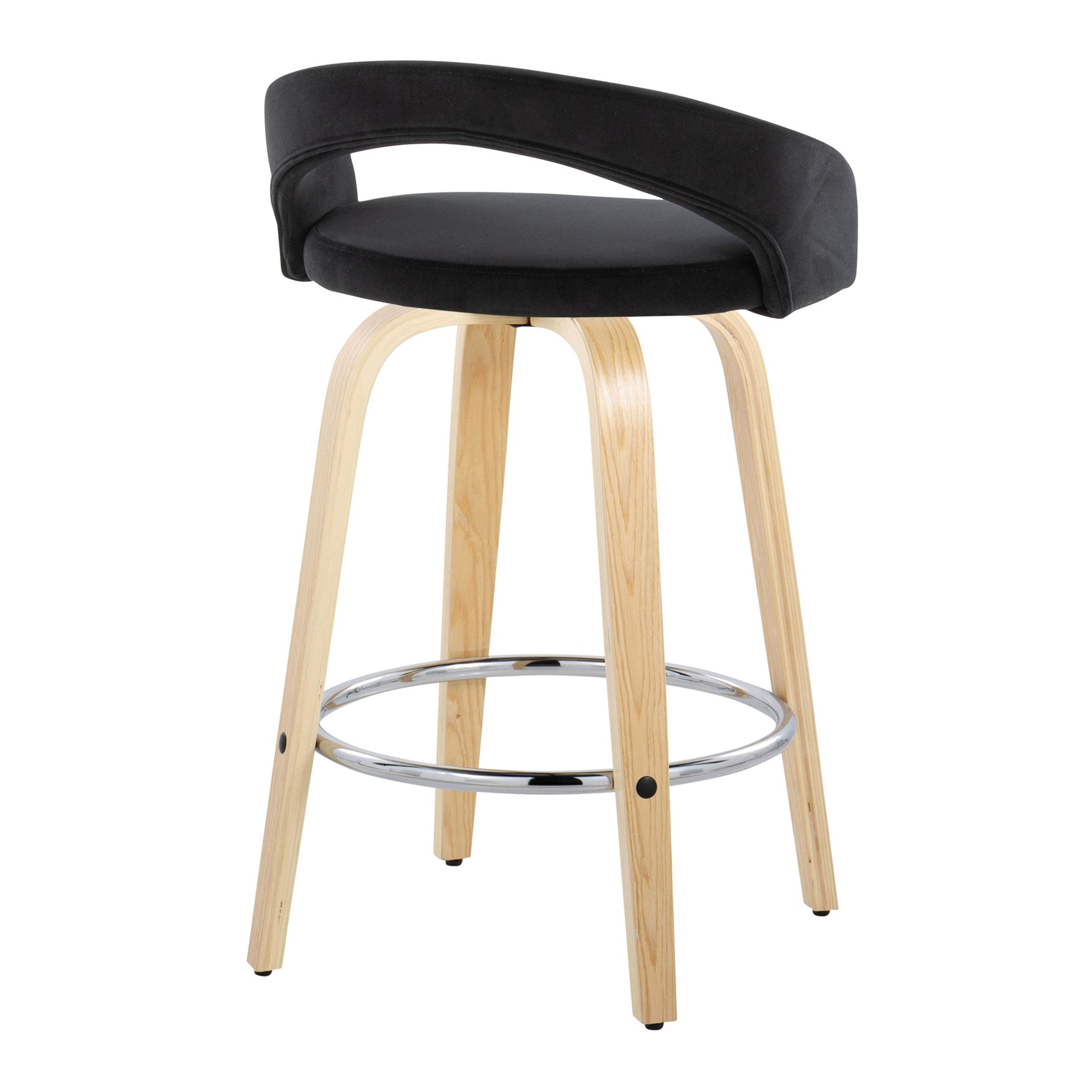 Grotto Black Velvet Natural Wood Contemporary Swivel Stools 26-Inch (Set of 2) 6 Grotto Black Velvet Natural Wood Contemporary Swivel Stools 26-Inch (Set of 2) - Image 6