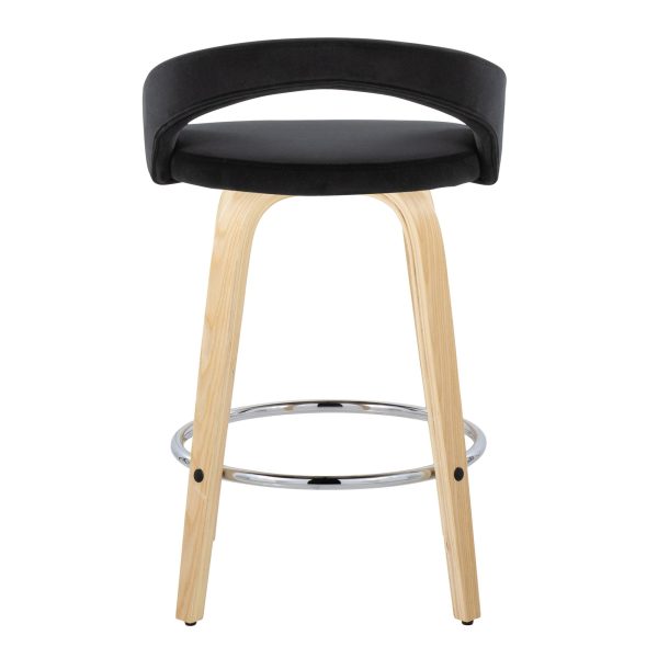 Grotto Black Velvet Natural Wood Contemporary Swivel Stools 26 Inch Set of 2 6