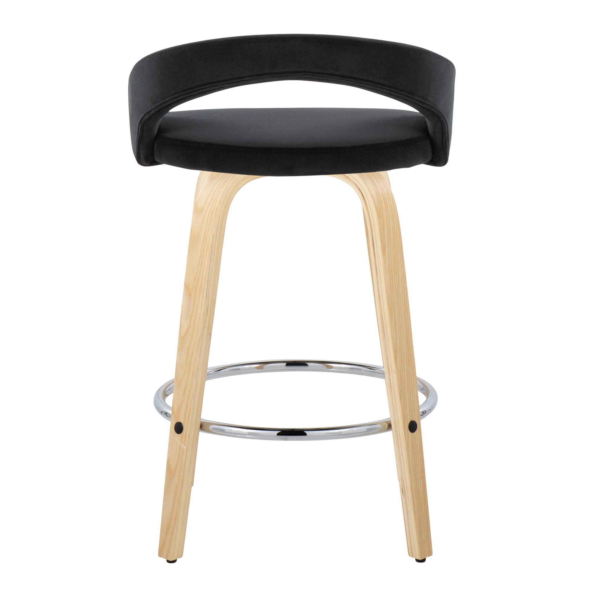 Grotto Black Velvet Natural Wood Contemporary Swivel Stools 26-Inch (Set of 2) 7 Grotto Black Velvet Natural Wood Contemporary Swivel Stools 26-Inch (Set of 2) - Image 7