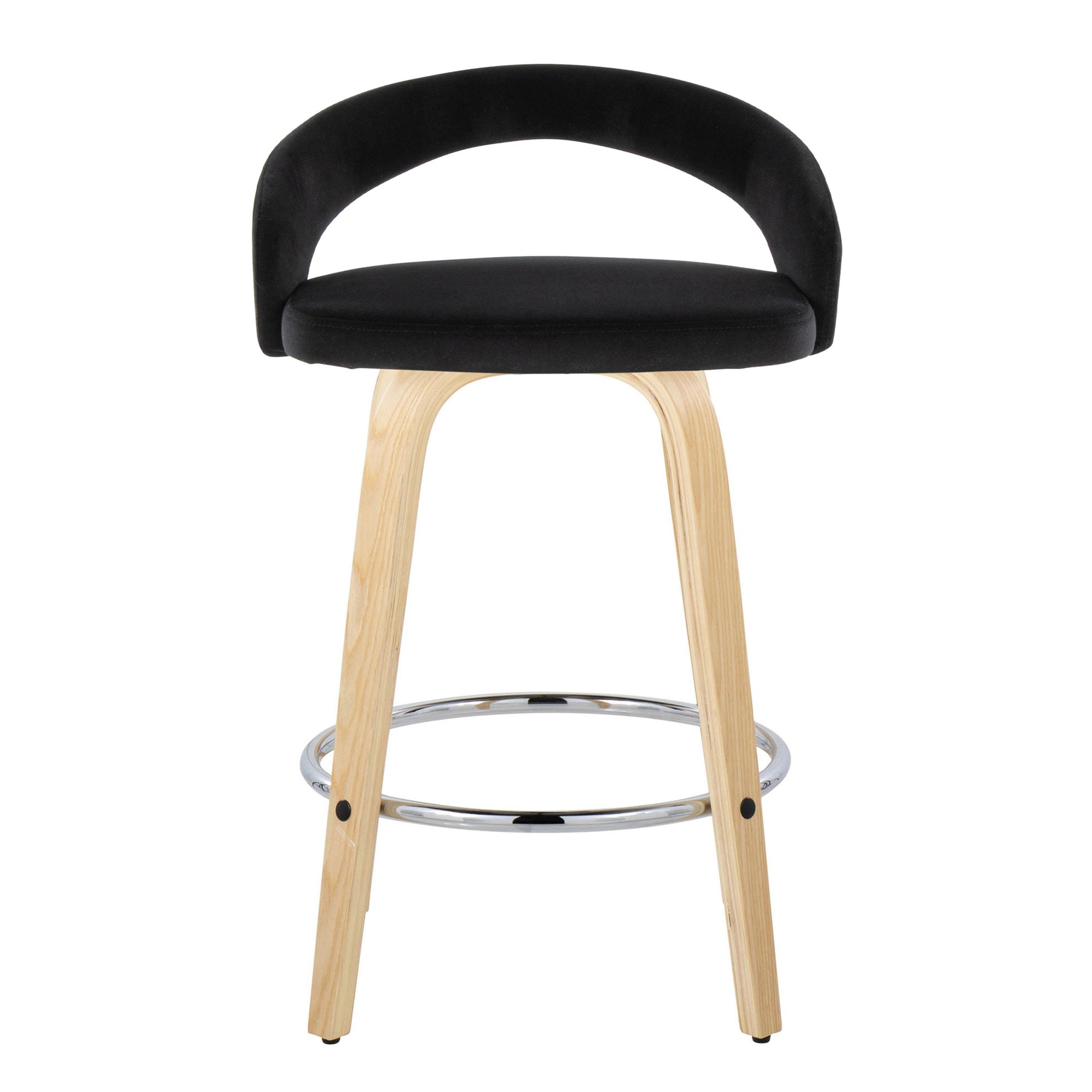 Grotto Black Velvet Natural Wood Contemporary Swivel Stools 26-Inch (Set of 2) 8 Grotto Black Velvet Natural Wood Contemporary Swivel Stools 26-Inch (Set of 2) - Image 8