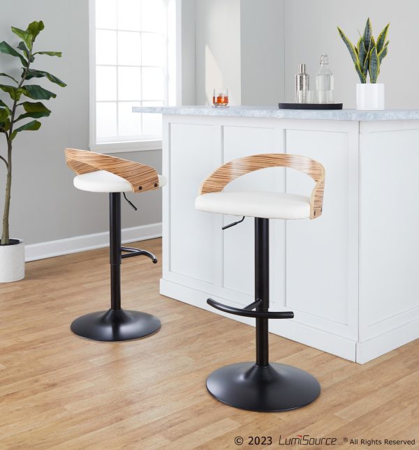 Grotto Black Zebra and White Adjustable Contemporary Barstools Set of 2 1