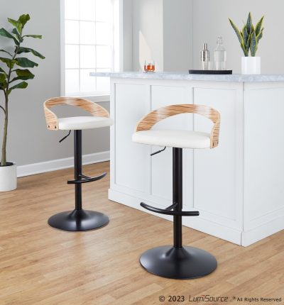 Grotto Black, Zebra, and White Adjustable Contemporary Barstools (Set of 2)