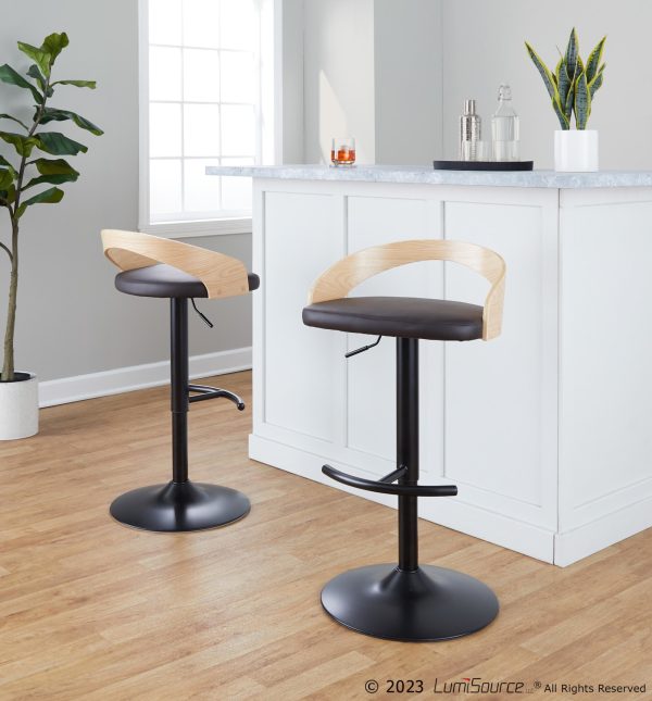Grotto Brown Faux Leather Adjustable Swivel Barstools Set of 2 1