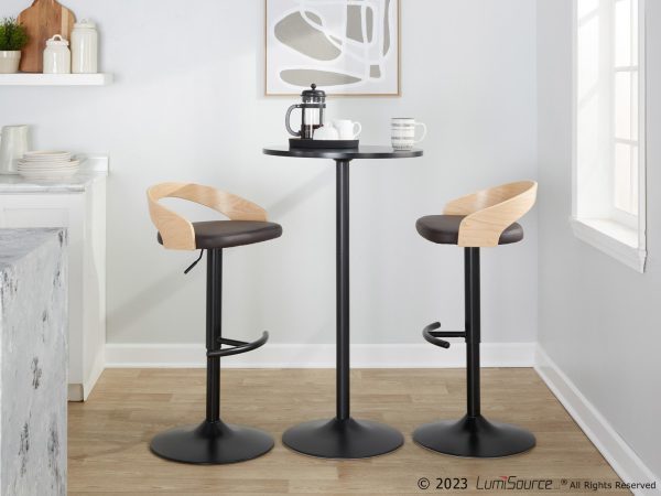 Grotto Brown Faux Leather Adjustable Swivel Barstools Set of 2 2