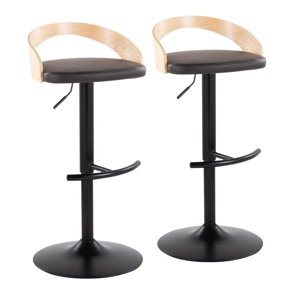 Grotto Brown Faux Leather Adjustable Swivel Barstools Set of 2 4