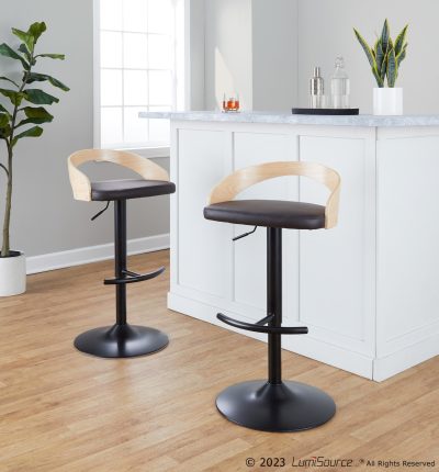 Grotto Brown Faux Leather Adjustable Swivel Barstools (Set of 2)