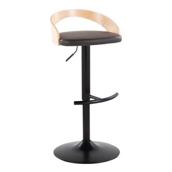 Grotto Brown Faux Leather Adjustable Swivel Barstools Set of 2 5