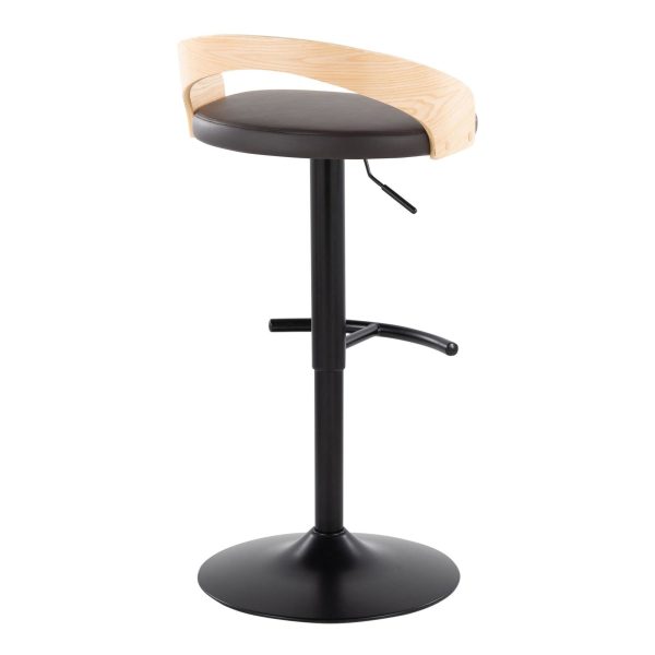 Grotto Brown Faux Leather Adjustable Swivel Barstools Set of 2 7