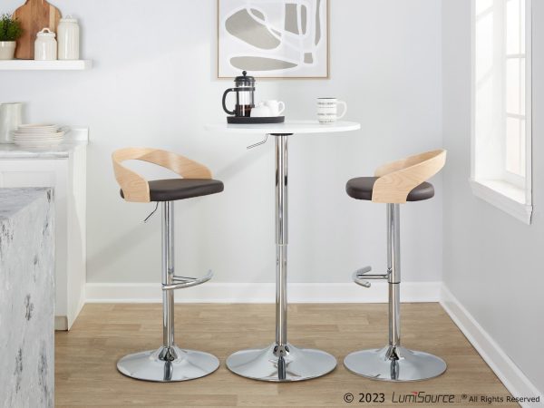 Grotto Brown Faux Leather Contemporary Adjustable Swivel Barstool Set of 2 2