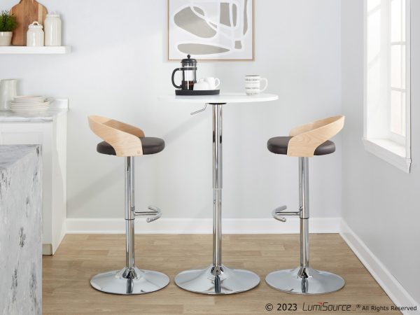 Grotto Brown Faux Leather Contemporary Adjustable Swivel Barstool Set of 2 3