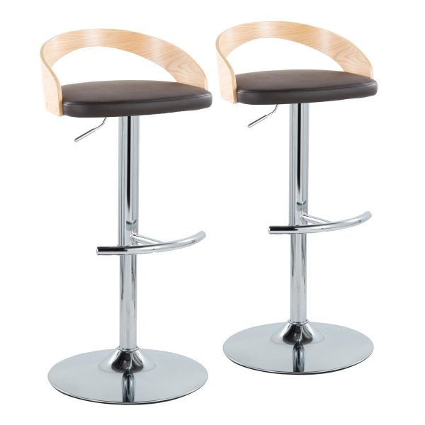 Grotto Brown Faux Leather Contemporary Adjustable Swivel Barstool Set of 2 4