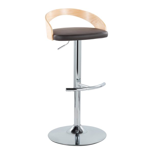 Grotto Brown Faux Leather Contemporary Adjustable Swivel Barstool Set of 2 5