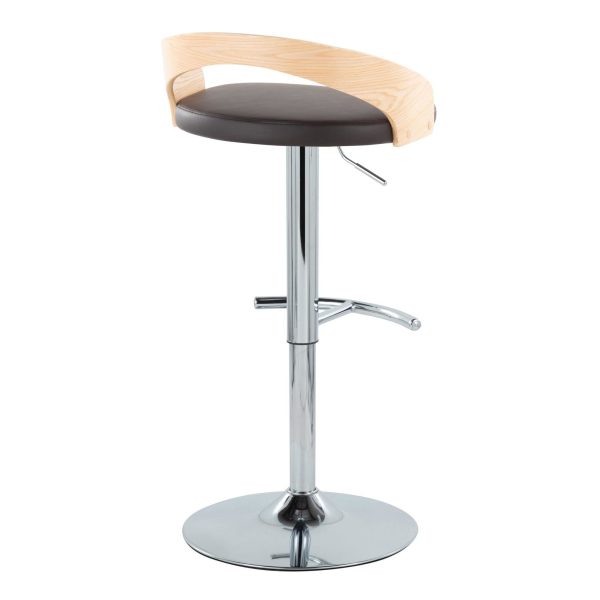 Grotto Brown Faux Leather Contemporary Adjustable Swivel Barstool Set of 2 7