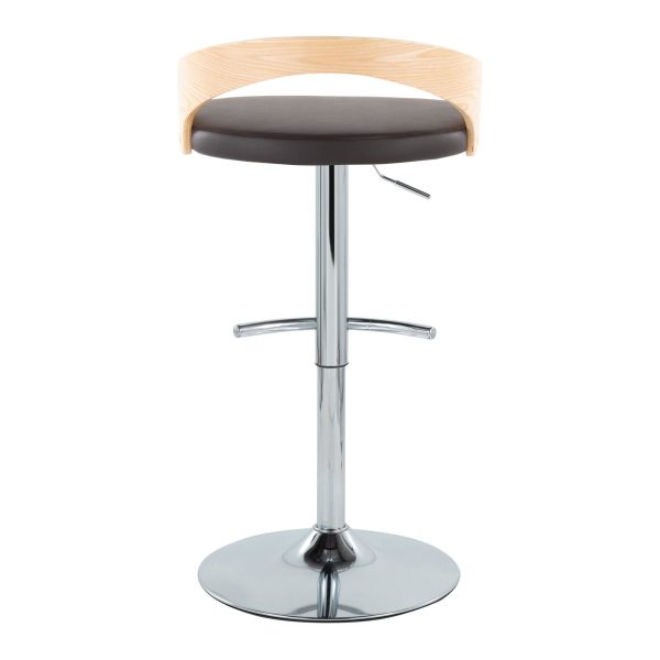 Grotto Brown Faux Leather Contemporary Adjustable Swivel Barstool Set of 2 8