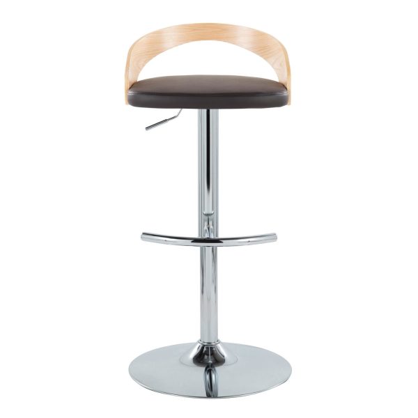 Grotto Brown Faux Leather Contemporary Adjustable Swivel Barstool Set of 2 9