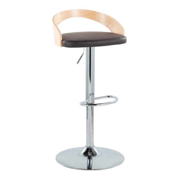 Grotto Brown Faux Leather Mid Century Modern Adjustable Barstools Set of 2 1